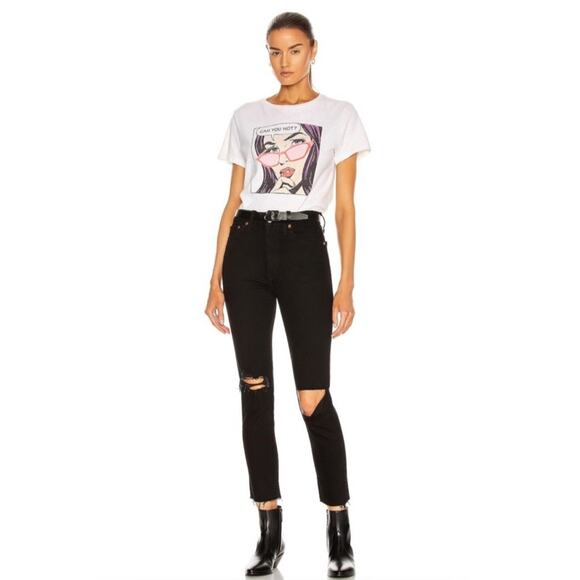 RE/DONE 90's High Rise Ankle Crop Jeans Jet Black With Rips - Picture 1 of 8